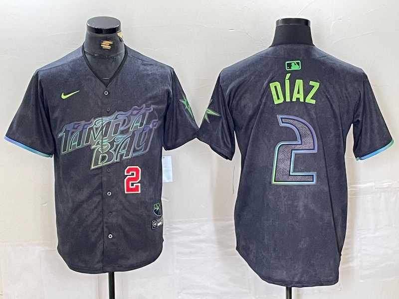 Men%27s Tampa Bay Rays #2 Yandy Diaz Number Charcoal 2024 City Connect Limited Stitched Jerseys